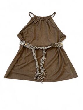 Max Studio Brown Faux Suede Halter Top Key Hole Front Boho Western Festival